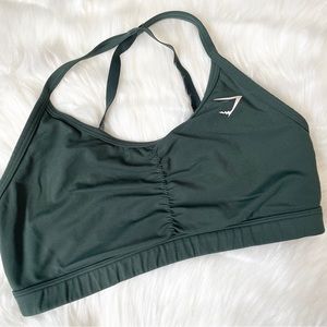 🌟 Gymshark Army Olive Green Ruched Criss Cross Sports Bra Size M